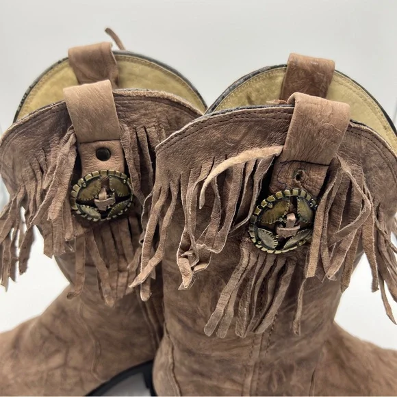Women's Durango Western Boots Size 5 1/2 Tassels Brown Metal Tip - Picture 4 of 13